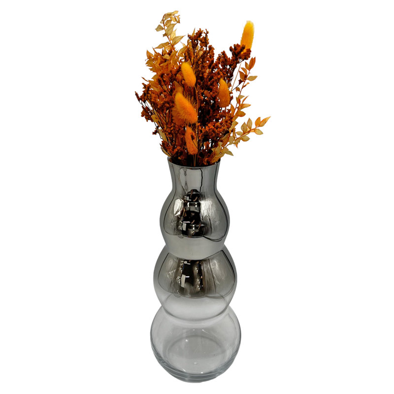 Set of Two Decorative Modern Silver Gourd Stacked Handmade Glass Flower Vase