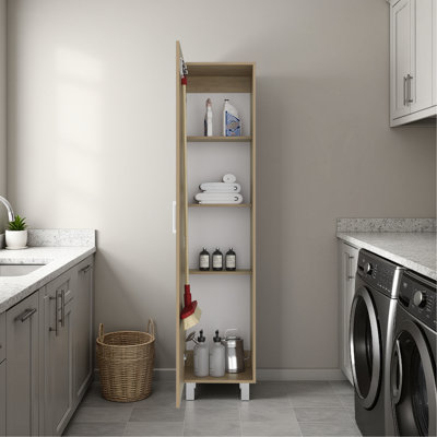 Grande armoire de rangement autoportante avec porte simple, 4 tablettes internes, poignée en métal, bois naturel, apparence moderne, adaptable à une armoire à portes multi-pièces, pieds intérieurs, style, fonctionnel