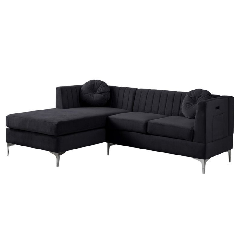 Canapé modulaire en velours 85,5 po Modern Canapé Chloe avec port de charge USB, Velours noir
