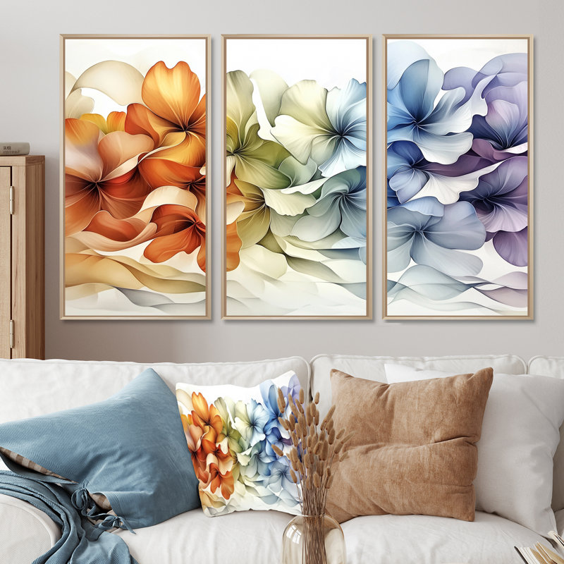 «Geraniums Fantasy Field of Colors - Geraniums», art mural - 3 pièces, H 28 po x l 36 po, Érable