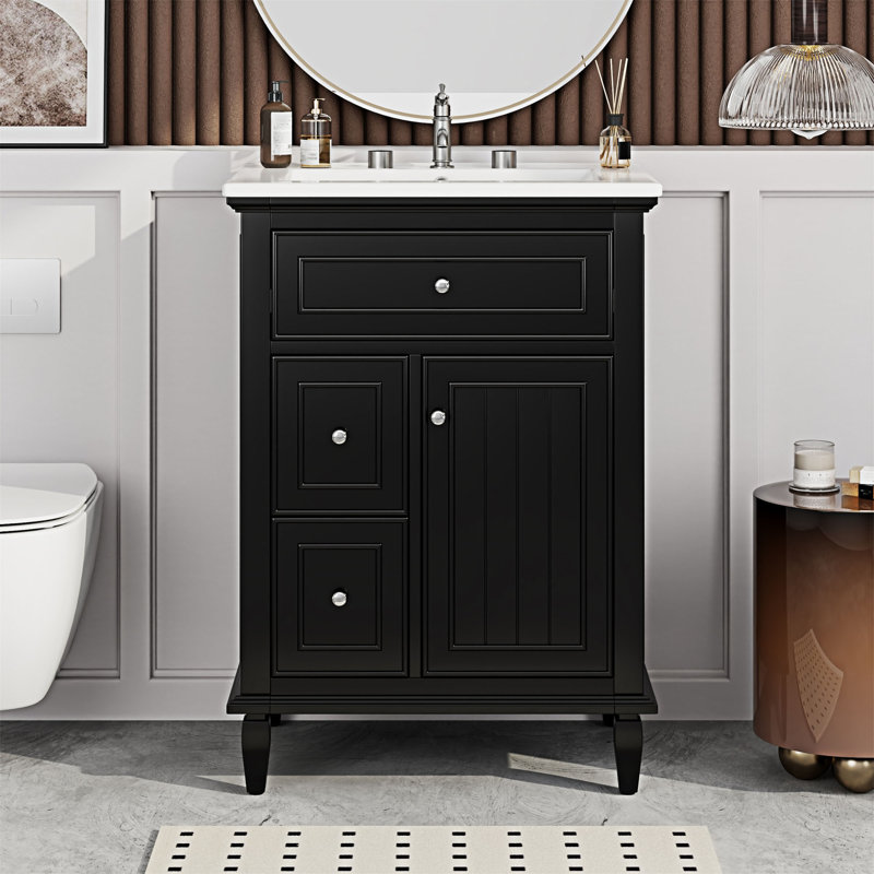 Meuble-lavabo de salle de bain avec lavabo, Noir