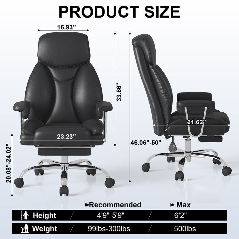 Ergonomic Office Chair with Padded Armrests, Black, Black