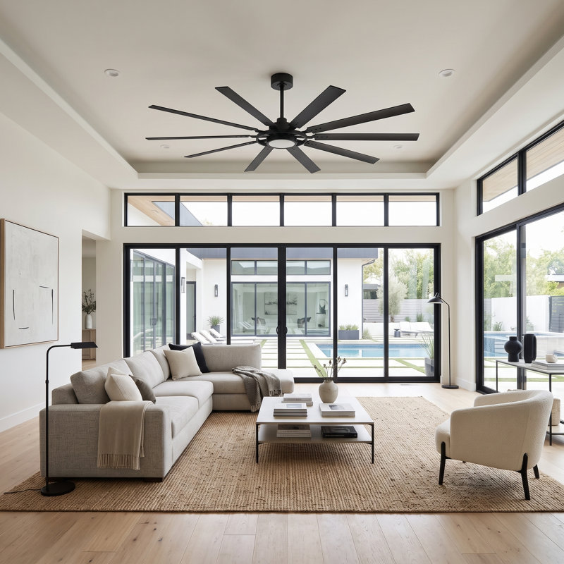 Ventilateur de plafond moderne de 183 cm (72 po) avec lumière et télécommande, moteur CC silencieux réversible à 6 vitesses, éclairage DEL 3CCT, pales en bois double face