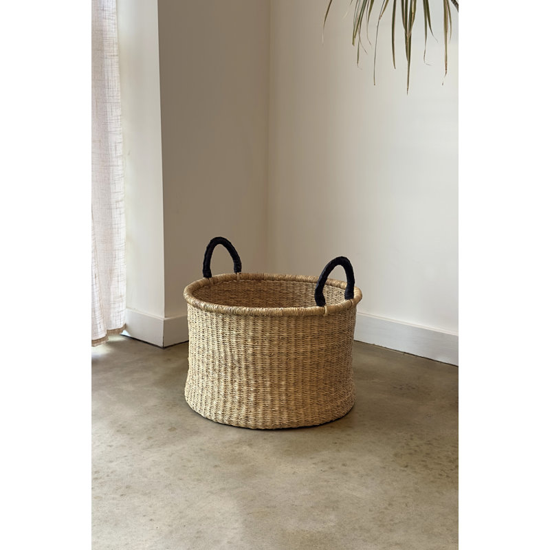 Panier à linge tissé à la main avec poignées en cuir, H 10 po x l 17 po x P 17 po