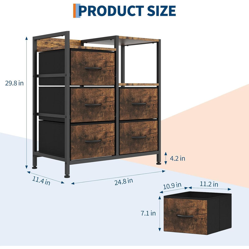 63cm Wide 5 -Drawer File Cabinet, Brown