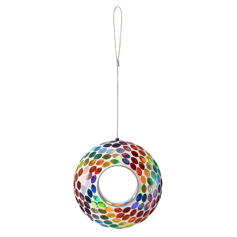 8'' Round Multicolor Mosaic Glass Hanging Bird Feeder
