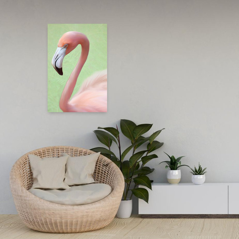 Plumage rose, oiseau, art tropical, H 24 po x l 16 po