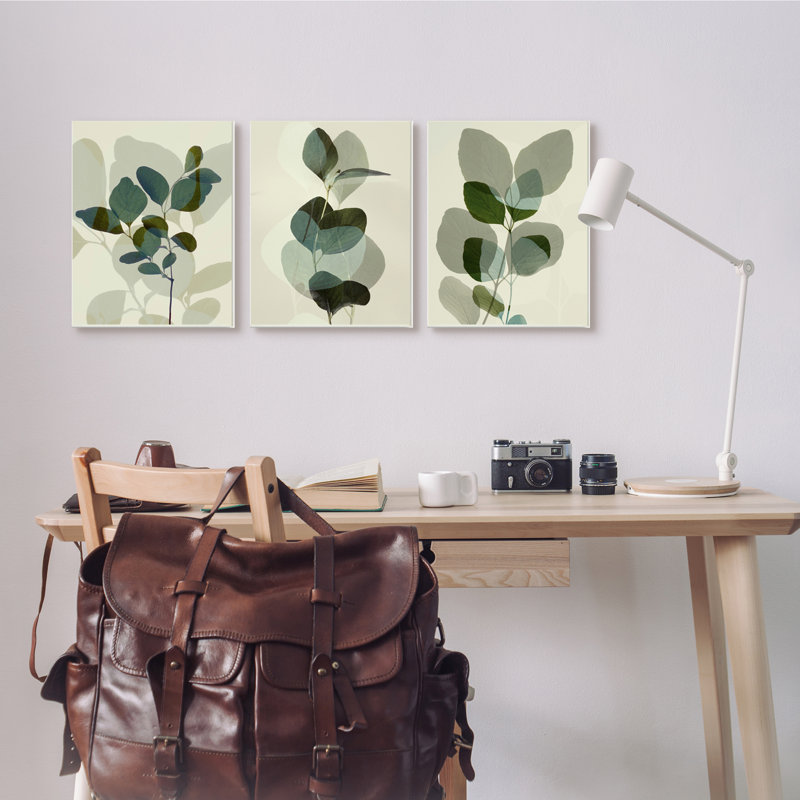 "Modern Forest Plant", ensemble de 3 impressions sur bois, H 19 po x l 13 po x P 0,5 po, Plaque murale