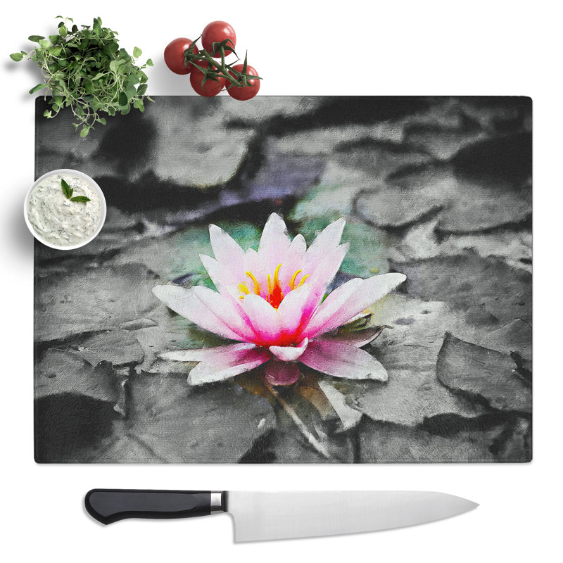 A Pale Pink Water Lily Art  Glass Chopping Board