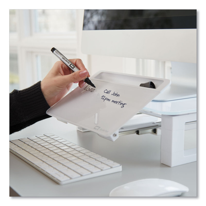 White Tempered Glass Adjustable Desktop Monitor Stand with Dry-Erase Board