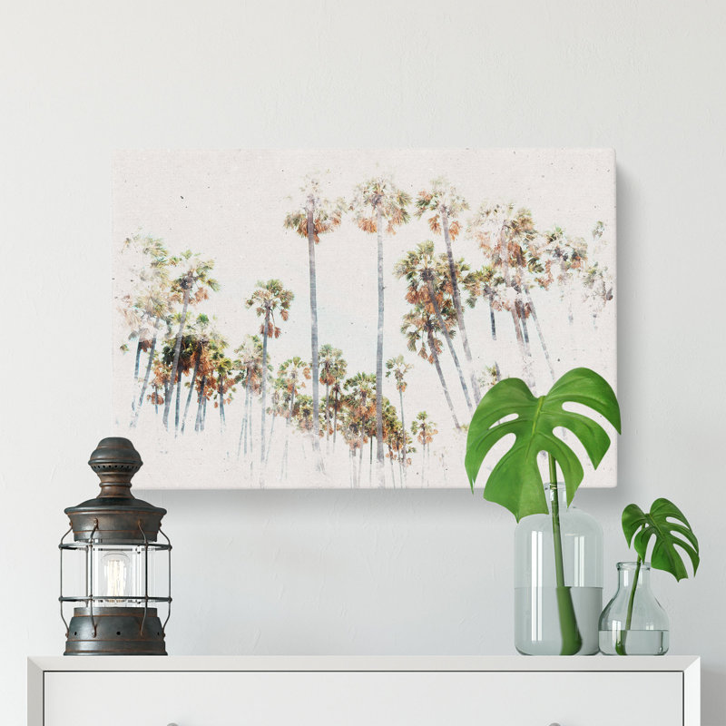 Palm Trees In Sri Lanka Watercolour - Wrapped Canvas Print, 60cm H x 91cm W x 3cm D