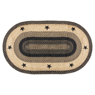 Tapis ovale en fibres naturelles tressé à la main de 3 pi x 5 pi noir / brun clair