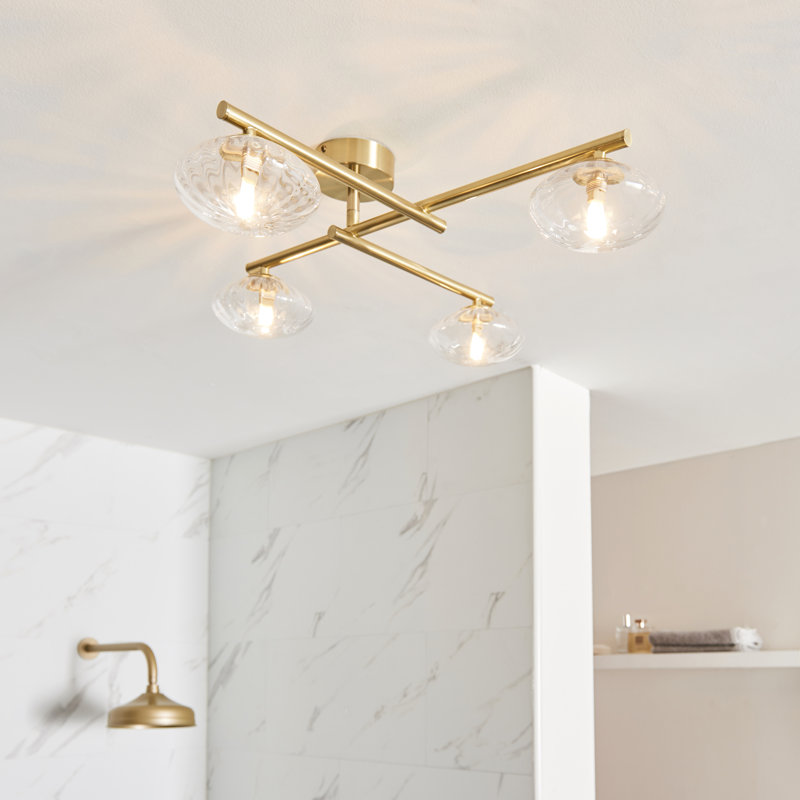Myakka Glass Semi Flush Mount, Transparent, Satin Brass
