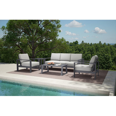 Ensemble de conversation de patio 5 pièces avec coussins gris