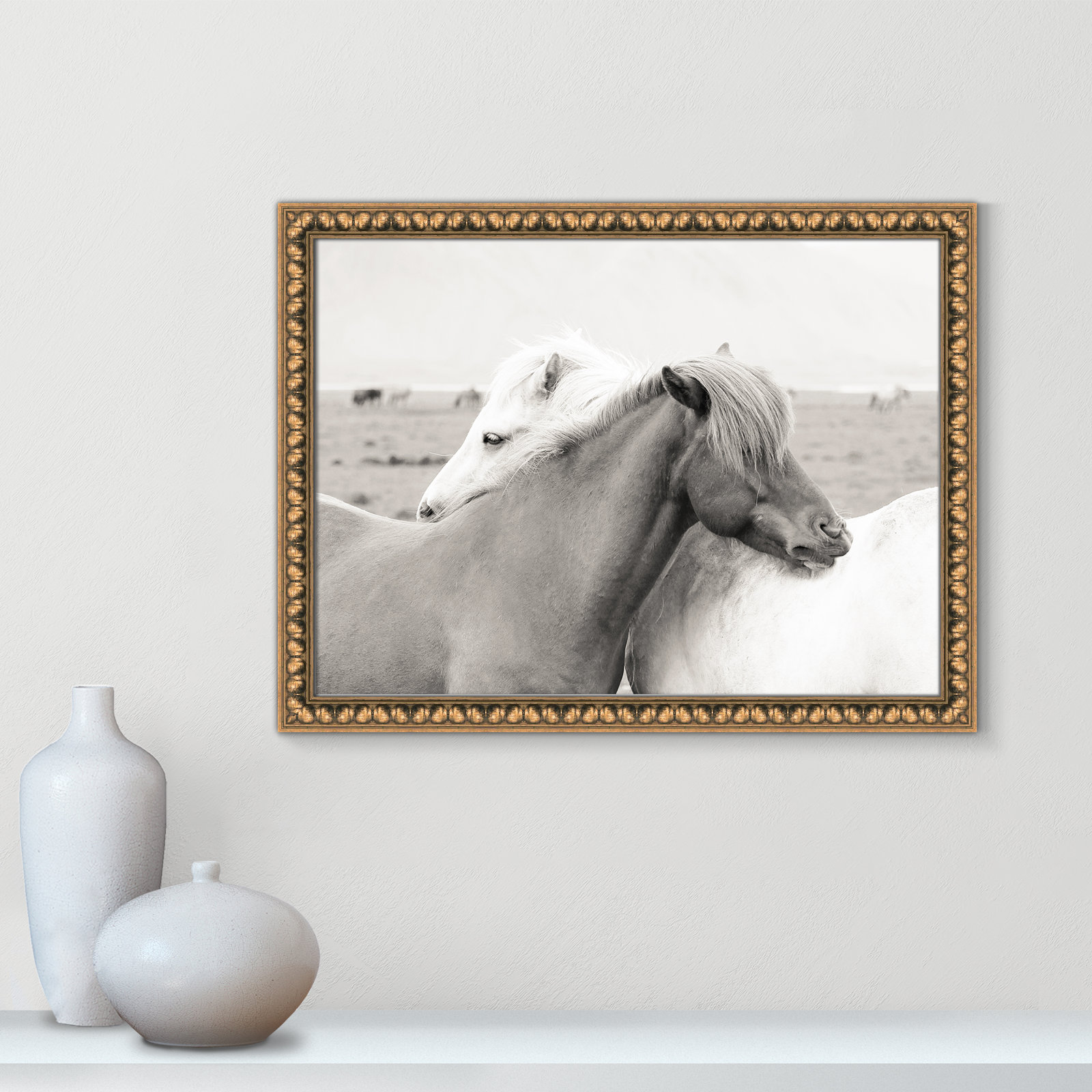Melanie "Icelandic Meadow Horses" Print, Gold Bead Framed, 18" H x 24" W x 1.13" D