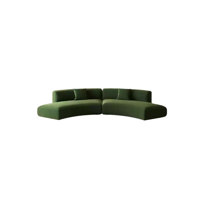 Demi-cercle vert olive avec canapé incurvé, H 27,56 po x l 133,86 po x P 25,59 po
