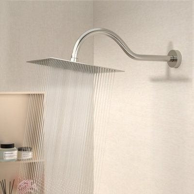 17 Inch Wall Mount Replacement Shower Head Arm Extension Shower Arm with Flange for Shower Head