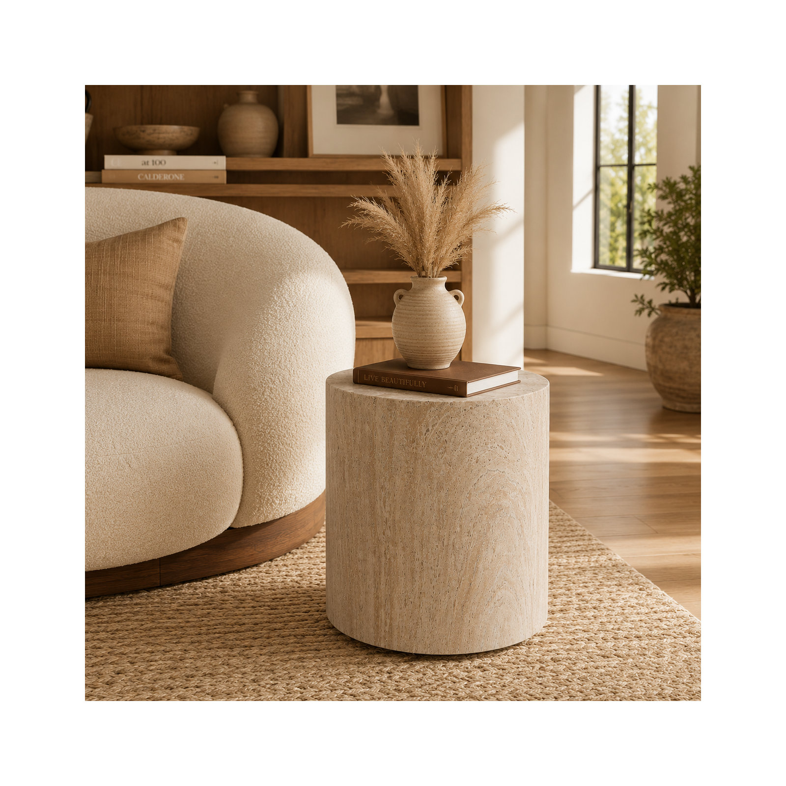 Carley 16" Concrete Outdoor Side Table, Travertine