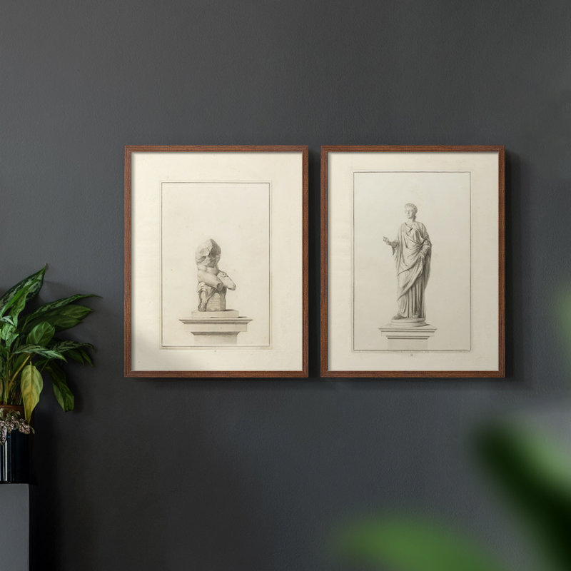 Croquis rétro IV - estampe numérique encadrée - ensemble de 2, Cadre noyer, H 23 po x l 58 po