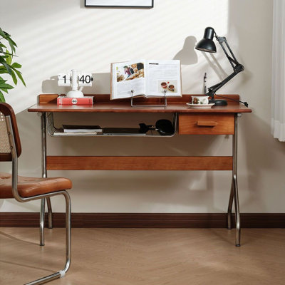 39.37" Reddish Brown Rectangular Solid Wood+Stainless Steel desks