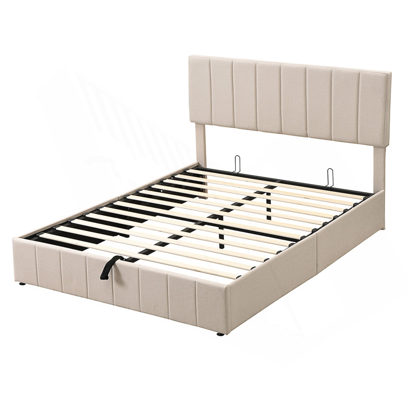 Upholstered Platform Bed With A Hydraulic Storage System, Beige, Queen