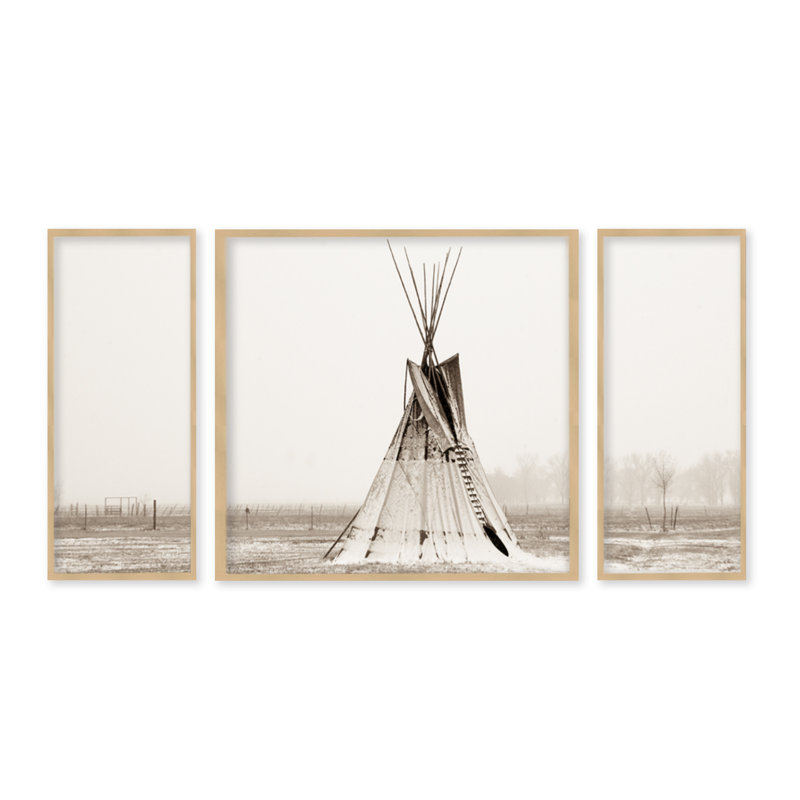 «Tipi Snow», reproduction de photo sur toile 3 pièces, Art mural naturel encadré texturé, H 40 po x l 60 po, Pas de tapis