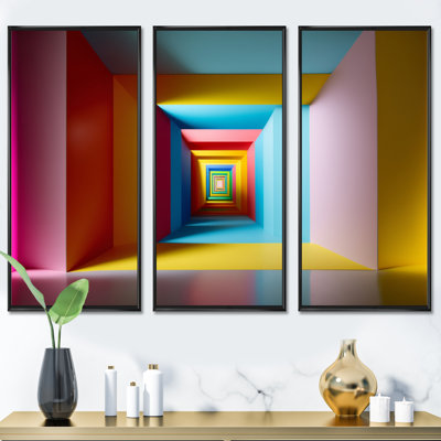 «Pastel Color Rectangular Infinity - Modern Midcentury», ensemble d'art mural sur toile