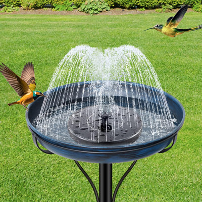 Bain d'oiseaux en métal pour l'extérieur, bol de mangeoire à 5 branches amélioré (bleu rétro)