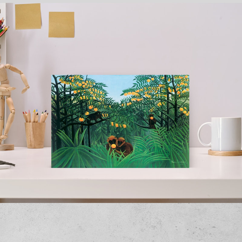 The Tropics Abstract Contemporary Monkey Forest Landscape Wall Art Print by Henri Rousseau - Wrapped Canvas Print