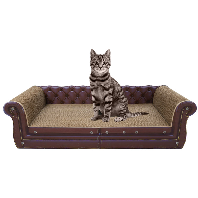 Canapé à gratter, carton à gratter épais en forme de canapé, lit de repos pour le repos et le jeu à l'intérieur, patin à griffer pour canapé (brun, L 39,4 po x l 14 po x H 11 po)