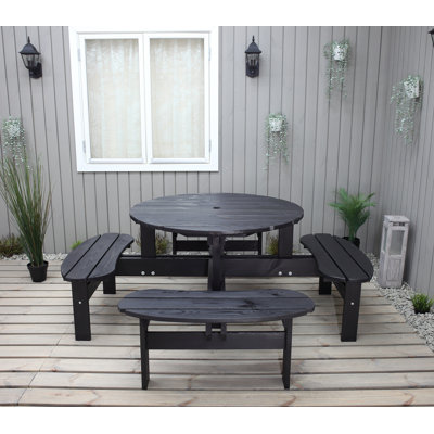 Hobi 4 - Person Solid Wood Patio Dining Set Round Table