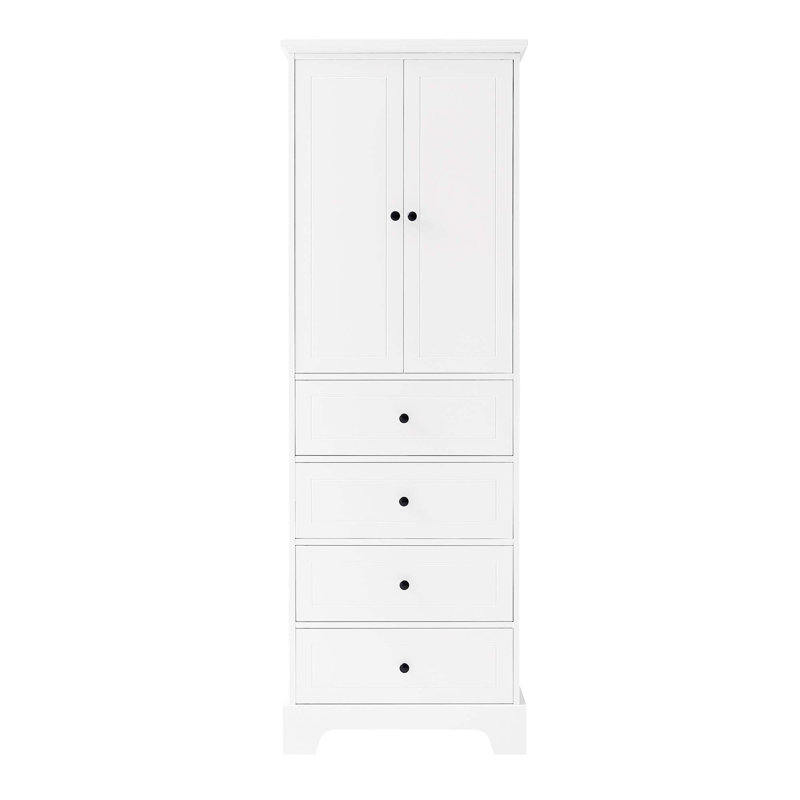 Storage Cabinet With 2 Doors And 4 Drawers For Bathroom, Office, Adjustable Shelf, MDF Board With Painted Finish, White