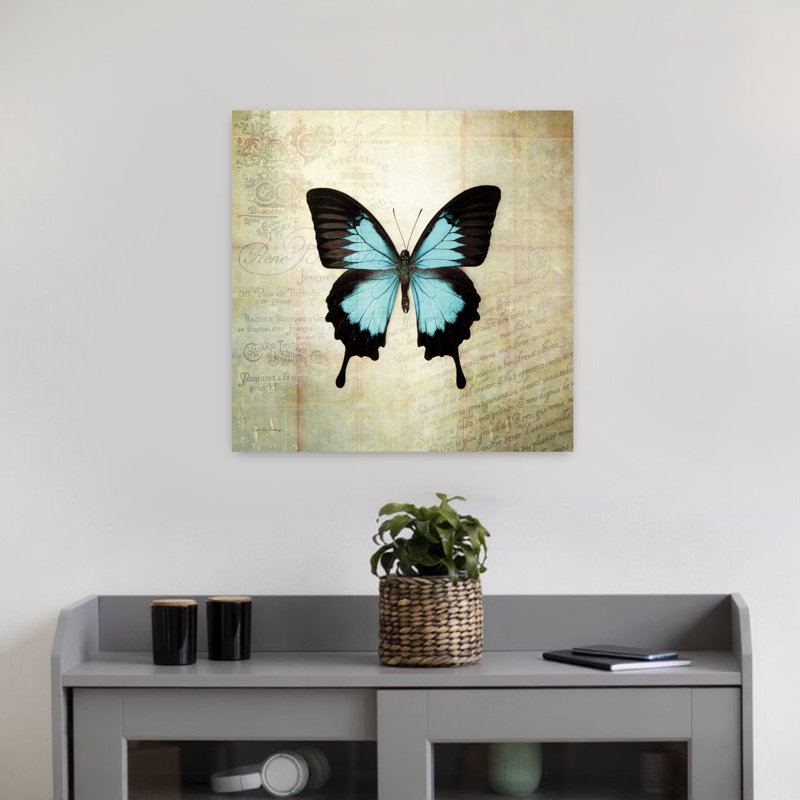 Art contemporain français avec papillon français III, H 18 po x l 18 po