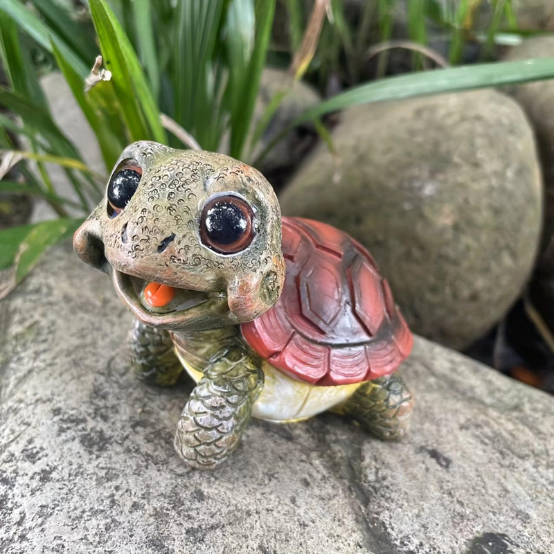 Statue de jardin de tortue fantaisiste - Décoration extérieure fabriquée à la main pour la cour, le patio et le balcon