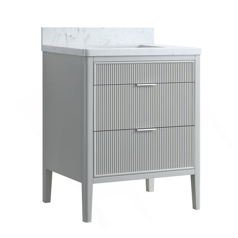 Ensemble de meuble-lavabo autoportant 30 po avec 2 ensembles de poignées et plateau en marbre d'ingénierie entièrement assemblé gris
