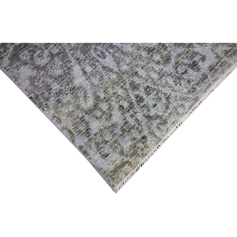 Ikat Area Rug in Light Blue/Black, Rectangle 9' x 12'