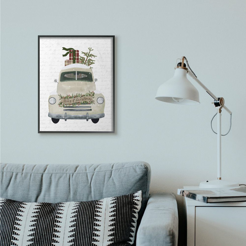 «Merry Christmas Snow Covered Truck», impression, Giclée encadrée noir minuit, H 30 po x l 24 po