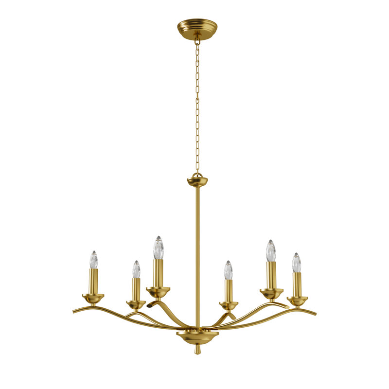 Maroneia 6-Light Dimmable Metal Candle Style Chandelier, Antique Brass