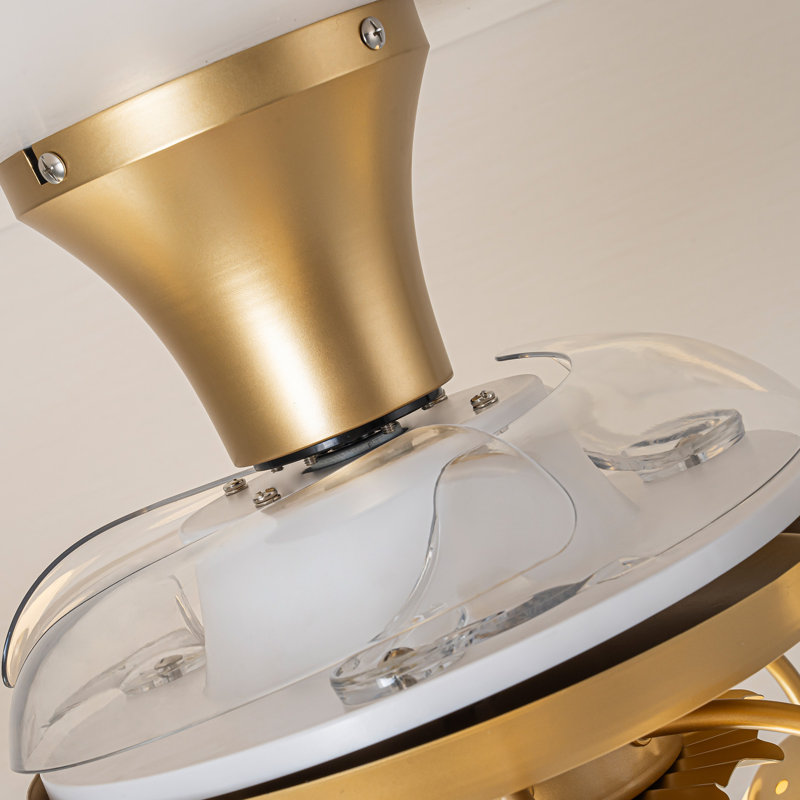 Ventilateur de plafond 8 lumières avec télécommande, Doré / Blanc