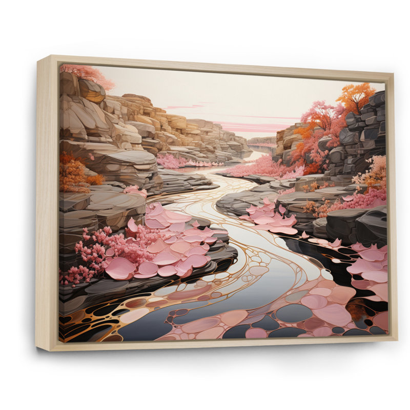 Impression sur toile encadrée rose, H 16 po x l 32 po x P 1 po, Cadre flottant brun
