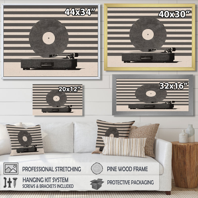 Beige And Grey Vintage Vinyl - Vinyl Records Wall Art, Beige Vintage Canvas Print, 30" H x 40" W, Wrapped Canvas