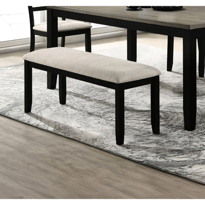 Banc de salle à manger rembourré en tissu noir et gris avec cadre en bois contemporain
