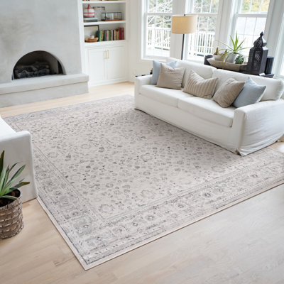 Saxton Oriental Indoor Polypropylene & Polyester Area Rug, Cream | Grey -5X7 - ( 5'3'' X 7'3'' )