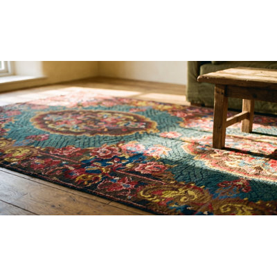 Tapis de couloir antique en laine vert