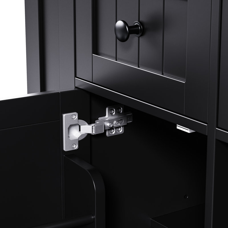 Îlot de cuisine de 53 po avec bloc d'alimentation, 2 tablettes latérales ouvertes, grand abattant noir réglable en hauteur, rangement interne, 5 roulettes, pour la salle à manger