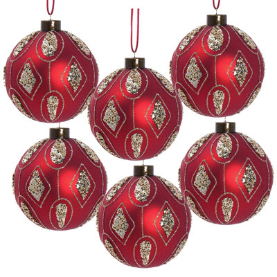 Ensemble de 6 boules de Noël en verre rouge, décor suspendu de 3,9 pouces