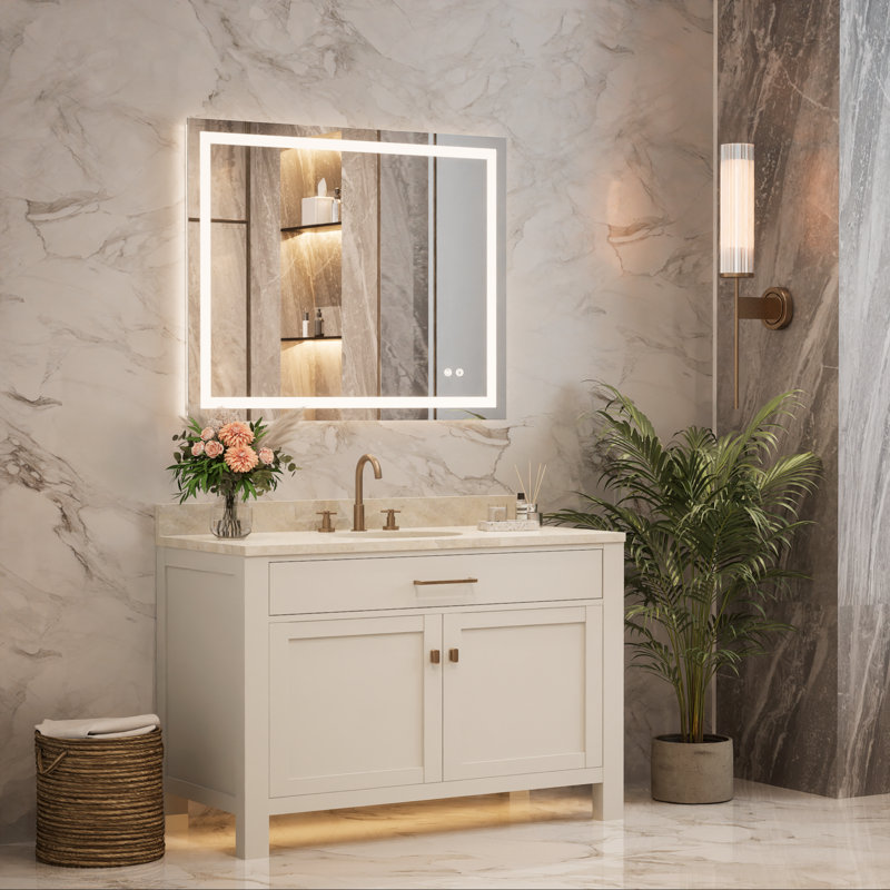 Cardier Front and Backlit Wall Mount Bathroom LED Vanity Mirror with 3-Color Adjustment, Shatterproof, Tempered Glass