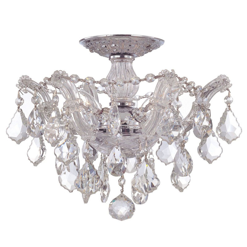 Plafonnier semi-encastré 3 lumières 13,5 po Weekes, Chrome poli, Swarovski Elements