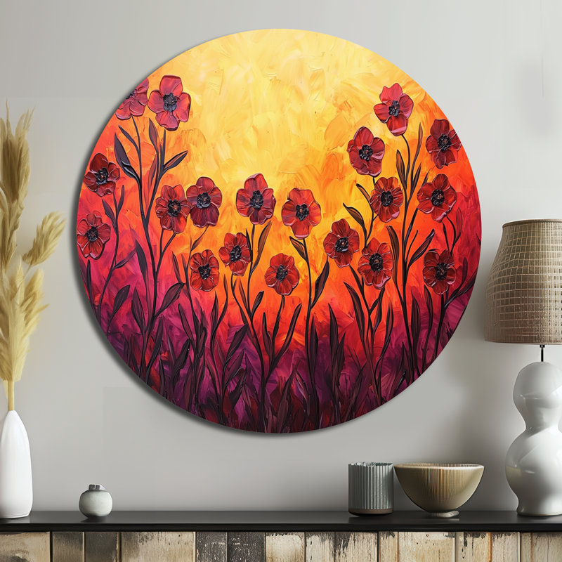 «Sunset Violets Horizon», art mural en métal botanique, impression de fleurs de jardin, H 16 po x l 16 po