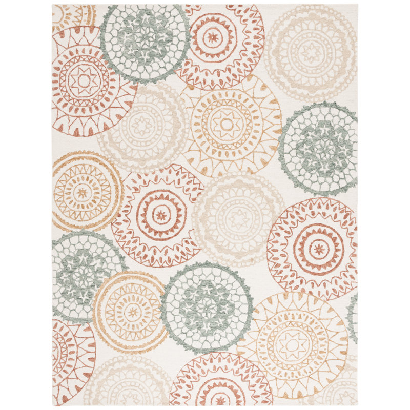 Klasine Hand Tufted Wool/Cotton Geometric Rug in Ivory/Gray, Rectangle 8' x 10'